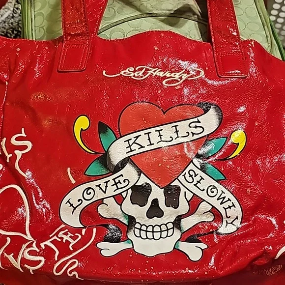 skull ed hardy leather duffle bag Ed Hardy Bags Ed Hardy Red Leather Tote Bag Poshmark